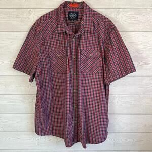 St. John's Bay Performance Men's XXL Red/Blue Plaid SS Button Down Casual Shirt